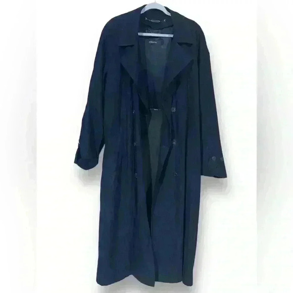 Mens 42R Double Breasted Black Long Coat with removable Liner Multiple Pockets